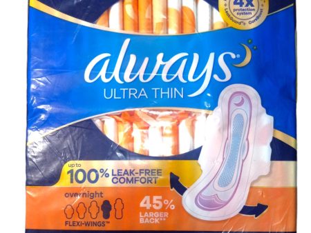 Always Ultra Thin 40 toallitas nocturnas ultra finas con alas, sin perfume, 45% más largas por atrás Online