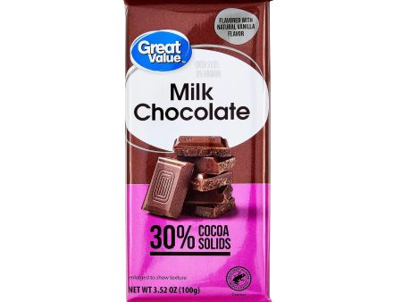 GREAT VALUE Milk Chocolate 30% cocoa sólida 100gr on Sale