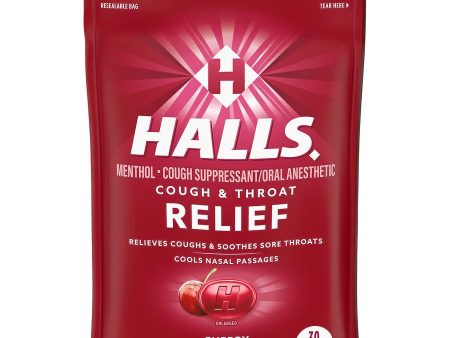 HALLS RELIEF Cough & Throat - Caramelos para Alivio de Tos, 30 caramelos sabor CHERRY Online now