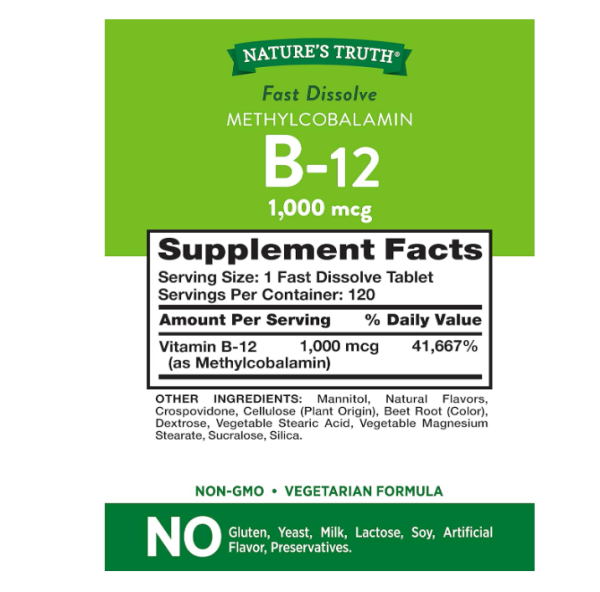 Vitamina B-12 1000mcg fast dissolve , 120 tabletas disolventes - Nature´s Truth Sale