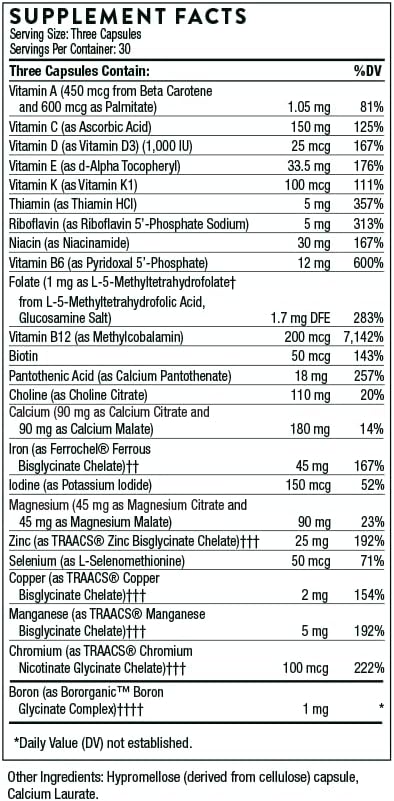 Thorne investigación – Basic – Ácido Fólico para mujer Multivitamínico Prenatal – 90 Cápsulas vegetarianas Fashion