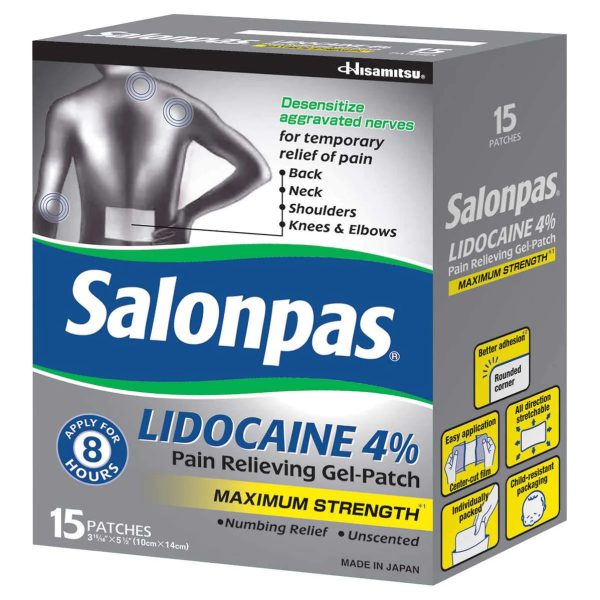 Parches de Lidocaina 4% para aliviar el dolor Salonpas - 15 parches Fashion