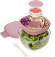 Bentgo Glass – Ensaladera a prueba de fugas con tazón grande, bandeja estilo bento de 4 compartimentos para aderezos, contenedor de salsa de 3 oz para aderezos y tenedor reutilizable incorporado (rosa) Online