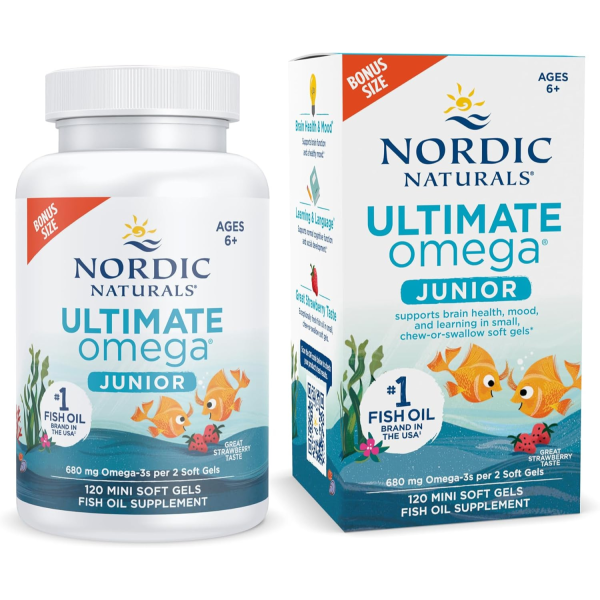 Nordic Naturals Ultimate Omega Junior - Ayuda a tener un corazón y cerebro saludables y mejora el estado de ánimo de niños en desarrollo, sabor fresa 120 mini softgels on Sale