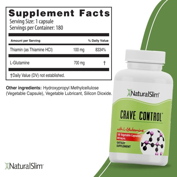 Crave Control , Natural Slim 180 cápsulas | Control de los Antojos con L-Glutamina y Tiamina (Vitamina B1) Online now