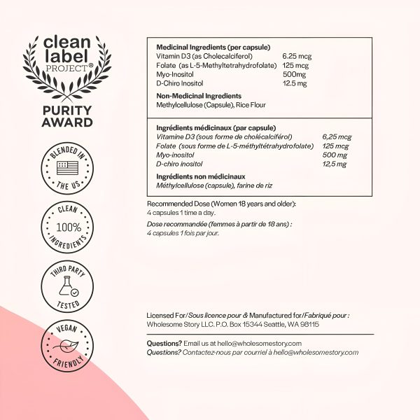 Myo-Inositol & D-Chiro Inositol con MTHF, Folate, Vitamin D, Apoyo a la funcion Ovarica- balance Hormonal- Ovario Poliquistico y Fertilidad Femenina Sale