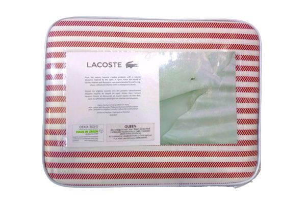 Juego de Sábanas Lacoste para tamaño QUEEN franjas rojas y blancas Supply