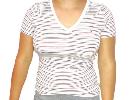 Polo Tommy Hilfiger para mujer de color blanco con franjas Azul, Rojo y Plomo Hot on Sale