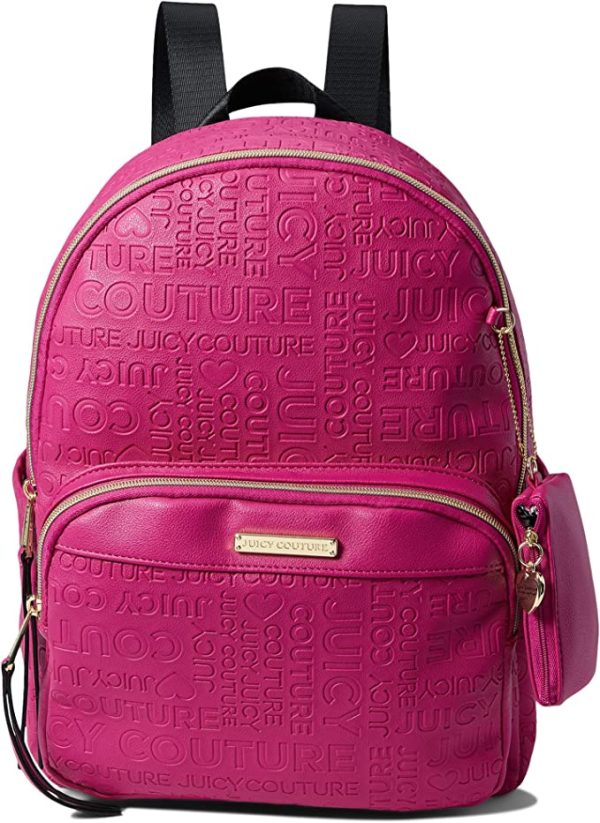 Juicy Couture Mochila Word Play, Logotipo de frambuesa en relieve, Mochila Word Play on Sale