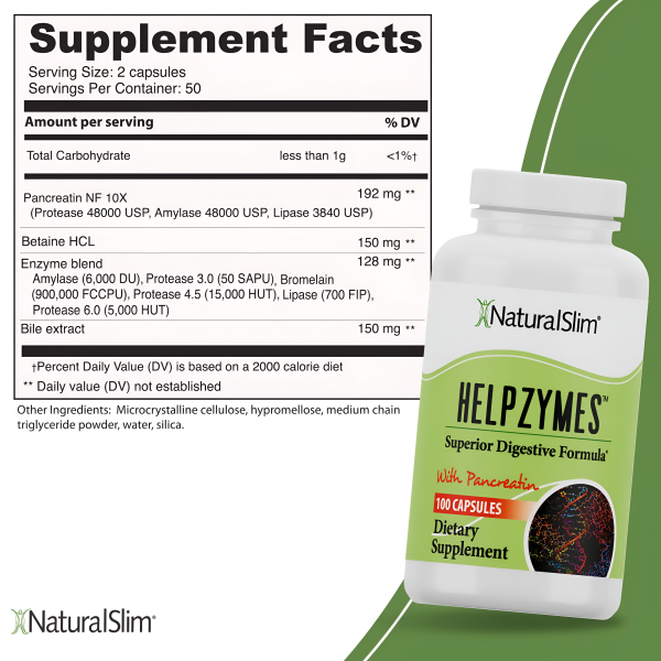 Helpzymes™ - NaturalSlim Enzimas Digestivas con Pancreatina   100 Capsulas Online now