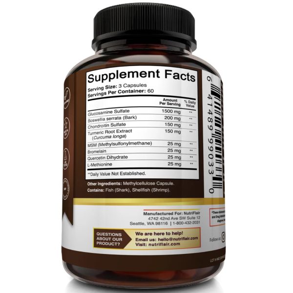 GLUCOSAMINA CONDROITINA  CÚRCUMA Y MSM -Nutriflair 180 cápsulas Online now