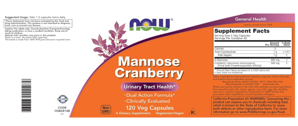 Vitamina Mannose 450mg -  Cranberry 250mg ,  120 capsulas - Now Online Hot Sale