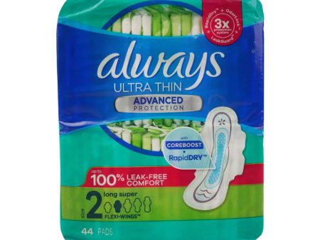 Always Toallas femeninas ultra finas talla 1 de absorción regular, sin alas, sin perfume, 44 unidades Supply