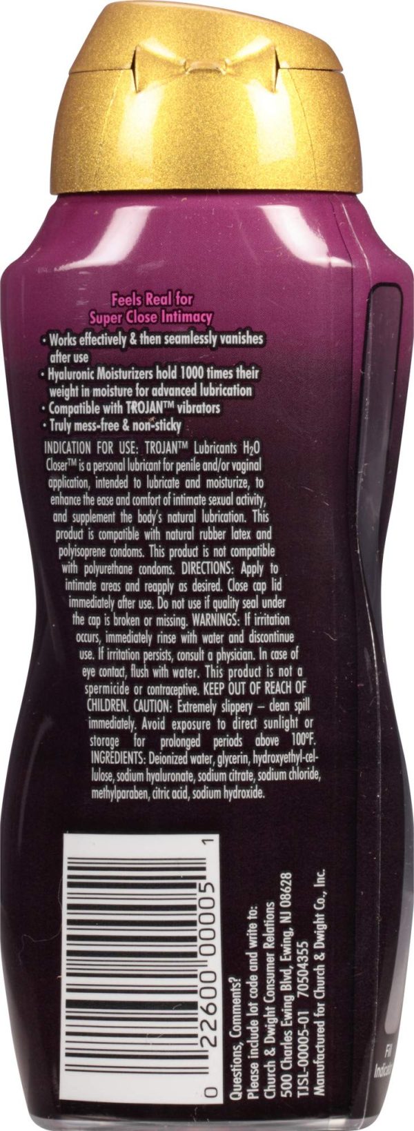 Lubricantes TROJAN Lubricante personal H2O Closer a base de agua 163 ml. Online Hot Sale