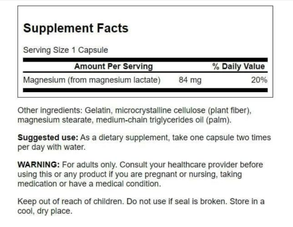 Swanson Lactato de magnesio 84mg , 120 capsulas Sale