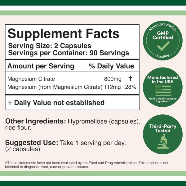 Double Wood Magnesium Citrate 800mg 180 capsulas For Sale