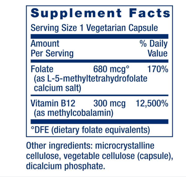 Folate y vitamina B12 , 90 capsulas vegetarianas Fashion