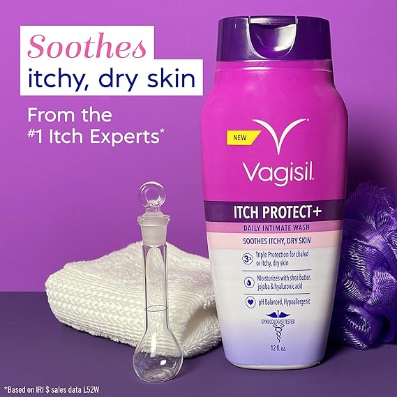 Vagisil Lavado femenino para la higiene del área íntima y la picazón, piel seca, Itch Protect+ Crme Wash, pH equilibrado y probado por ginecólogos, 12 onzas Online