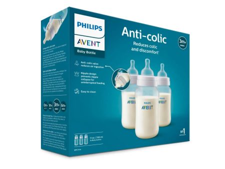 Paquete de 3 biberones anticólicos Philips AVENT, 330ml 3 meses a + For Discount