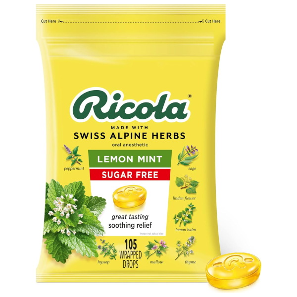 Ricola Gotas supresoras de la tos de hierbas sin azúcar y menta y limón, bolsa de 105 unidades For Cheap