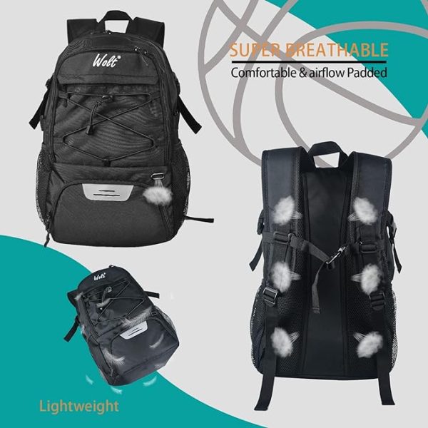 WOLT | Mochila de baloncesto grande con soporte de pelota separado y compartimento para zapatos, ideal para baloncesto, fútbol, voleibol, natación, gimnasio, viajes on Sale