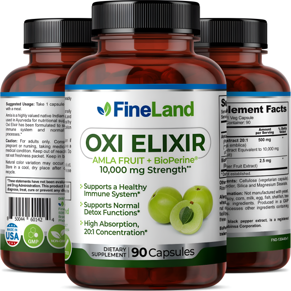 Oxi Elixir Amla Fruit + Bioperine 10,000mg-Fineland , 90 capsulas Online Hot Sale