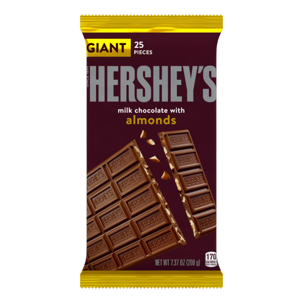 Hershey s Milk Chocolate with almonds GIANT - 25 piezas, 208g - 170 calorías por 4 piezas For Cheap