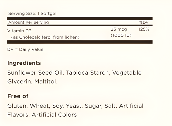 Vitamina D3 25mcg  1000IU , 60 capsulas - Solgar on Sale