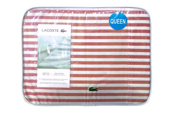 Juego de Sábanas Lacoste para tamaño QUEEN franjas rojas y blancas Supply