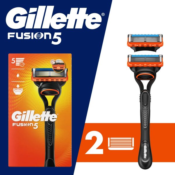 Gillette Fusion5 Razor Men incluye: manual de 5 hojas, 1 mango y 2 recambios de hojas, color negro For Cheap