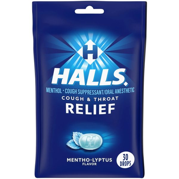 HALLS RELIEF Cough & Throat - Alivio para tos, 30 caramelos sabor MENTHO-LYPTUS Supply