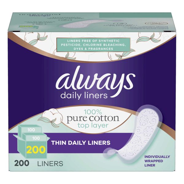 Always daily liners 100% algodón, 200 toallitas delgadas diarias Hot on Sale