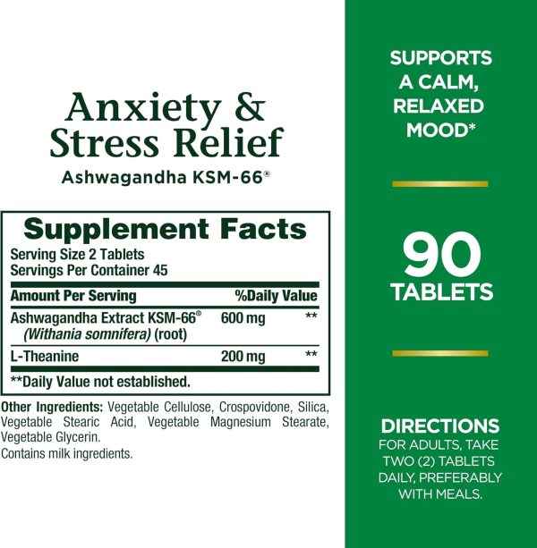 Nature s Bounty Anxiety y Stress Relief - Ashwagandha KSM-66 90 tabletas Fashion