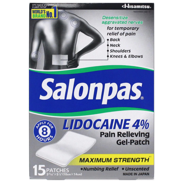 Parches de Lidocaina 4% para aliviar el dolor Salonpas - 15 parches Fashion