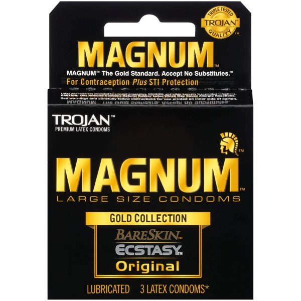 MAGNUM LARGE SIZE CONDOMS GOLD COLLECTION 3 unidades - Bareskin, Ecstasy y Original Fashion