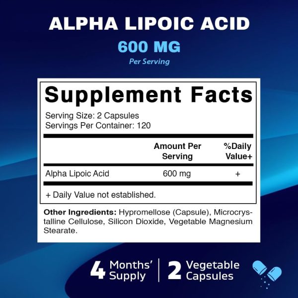 VITAMATIC, Alpha lipoic acid 600mg 240 cápsulas, 120 porciones, sin OMG y sin gluten Online Sale