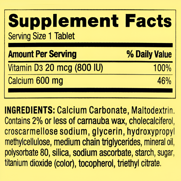 CALCIO 600 mg. + D3 20 mcg. Spring Valley  250 tabletas Supply