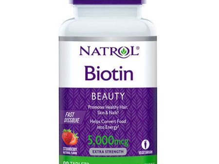 Biotin 5000 mcg Fast Dissolve, Strawberry Flavor, 90 Tablets, Natrol on Sale