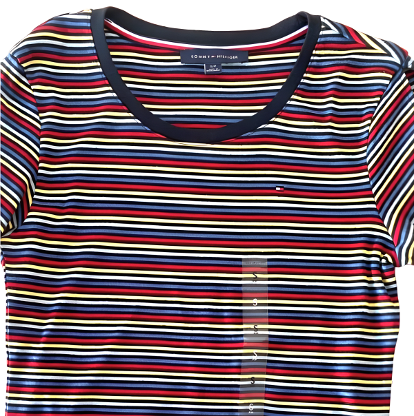 Tommy Hilfiger Camiseta de rayas de manga con lazo para mujer - Talla S Discount