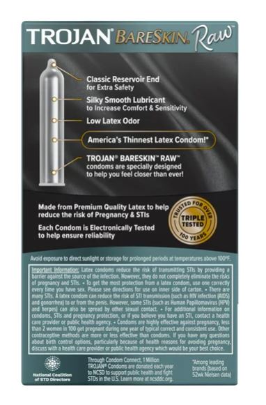 TROJAN PERSERVATIVO BARESKIN RAW PRESERVATIVOS LUBRICADOS, LATEX Discount