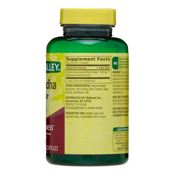 Ashwagandha 500mg , 60 capsulas vegetarianas - Spring Valley For Discount