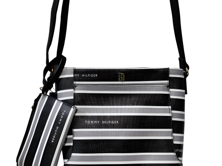 Tommy Hilfiger Antonella II-Crossbody negro con rayas plomas y blancas Discount