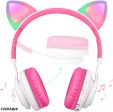 Riwbox CT-7 - Audifonos con diseño de oreja de gato con luz LED, inalámbricos, plegables, con micrófono y control de volumen, para iPhone, iPad, smartphones, computadora portátil, PC TV (blanco y rosa) For Sale