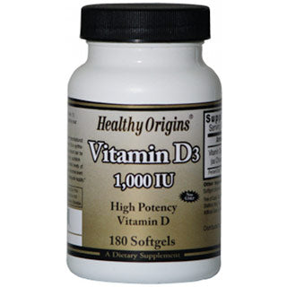 Vitamin D3 1000 IU, 180 Softgels, Healthy Origins Supply