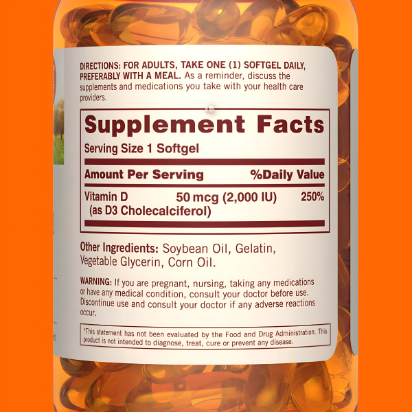 Vitamina D3 - 50mcg(2000 IU) en Capsulas de Gel - Sundown Discount