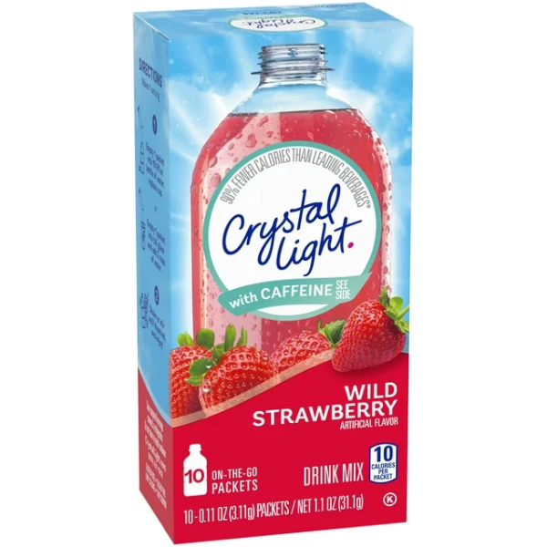 Bebida Crystal Light Fresa Sin Azúcar Mezcla de Singles con Cafeína, 10 ct On-the-Go-Packets 31.1gr Sale