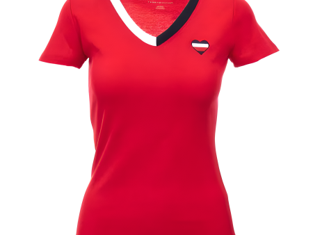 Camiseta Tommy Hilfiger cuello V, talla S, color rojo Online Hot Sale