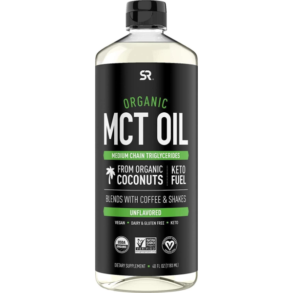 Aceite Orgánico de Coco MCT Sports Research , Certificado por USDA, KETO y PALEO , Non-GMO Combustible Corporal   1183 ml. on Sale