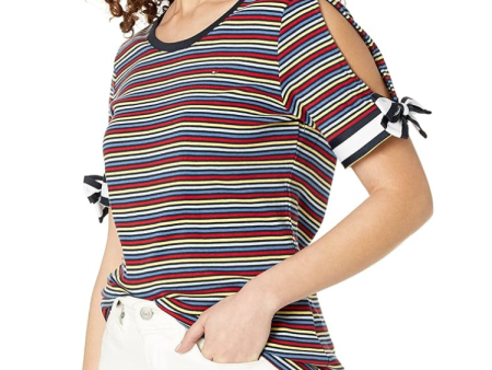 Tommy Hilfiger Camiseta de rayas de manga con lazo para mujer - Talla S Discount