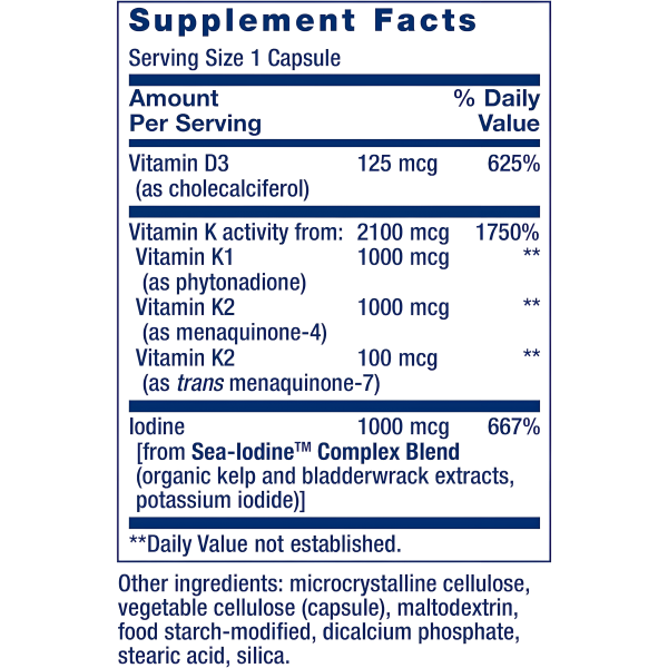 Life Extension Vitaminas D y K con Yodo marino 60 Cápsulas. on Sale